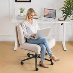 Siège VINGLI Criss Cross Cloud, Chaise de bureau confortable en velours côtelé avec/sans roulettes, Tabouret pivotant moderne Kaki clair
