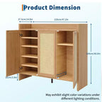 Meuble à chaussures en rotin, meuble de rangement pour chaussures en bois avec 3 portes et étagères réglables pour entrée, salon, couloir, chêne foncé