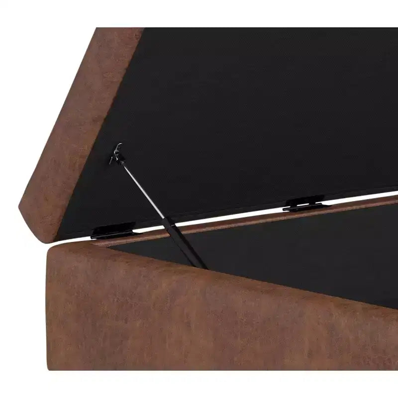 Lilah Canapé-coffre de rangement ottoman contemporain carré de 91,4 cm de large avec couvercle relevable en similicuir vegan marron selle vieilli