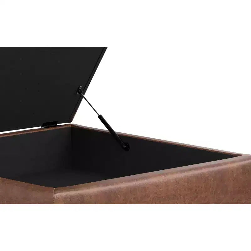 Lilah Canapé-coffre de rangement ottoman contemporain carré de 91,4 cm de large avec couvercle relevable en similicuir vegan marron selle vieilli