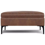 Lilah Canapé-coffre de rangement ottoman contemporain carré de 91,4 cm de large avec couvercle relevable en similicuir vegan marron selle vieilli