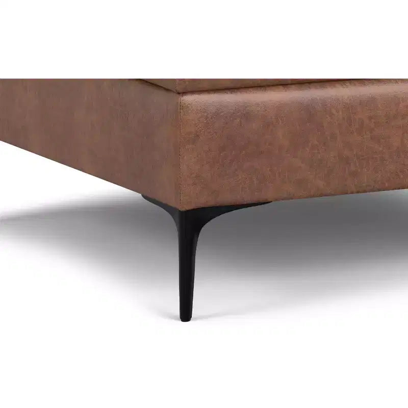 Lilah Canapé-coffre de rangement ottoman contemporain carré de 91,4 cm de large avec couvercle relevable en similicuir vegan marron selle vieilli