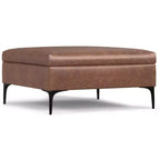 Lilah Canapé-coffre de rangement ottoman contemporain carré de 91,4 cm de large avec couvercle relevable en similicuir vegan marron selle vieilli