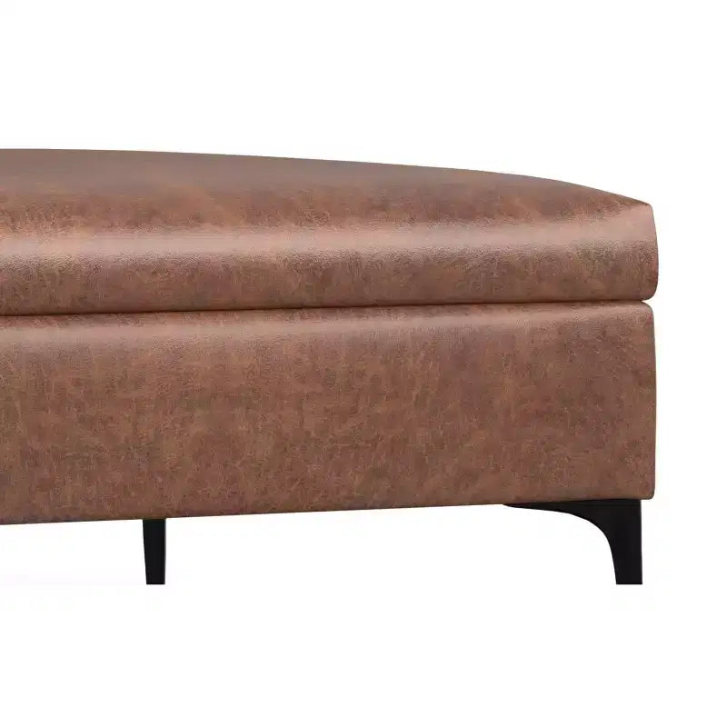 Lilah Canapé-coffre de rangement ottoman contemporain carré de 91,4 cm de large avec couvercle relevable en similicuir vegan marron selle vieilli