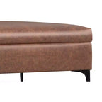 Lilah Canapé-coffre de rangement ottoman contemporain carré de 91,4 cm de large avec couvercle relevable en similicuir vegan marron selle vieilli
