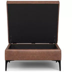 Lilah Canapé-coffre de rangement ottoman contemporain carré de 91,4 cm de large avec couvercle relevable en similicuir vegan marron selle vieilli