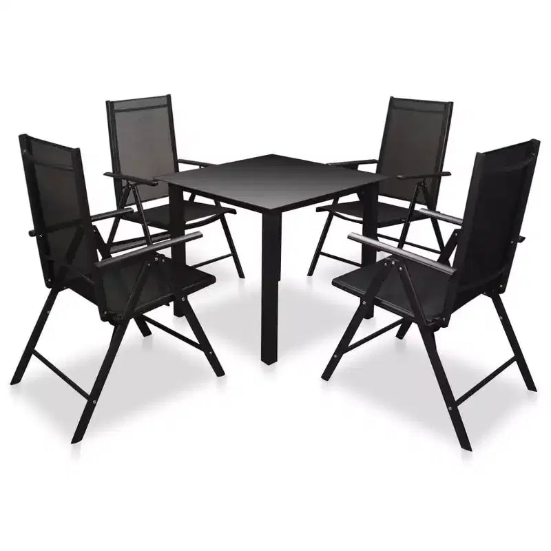 vidaXL Garden Dining Set Black Powder-coated aluminum, textilene, glass