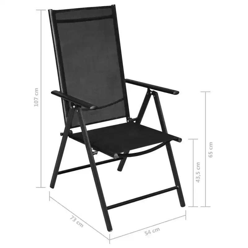 vidaXL Salon de jardin noir en aluminium thermolaqué, textilène et verre