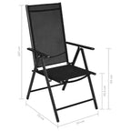 vidaXL Salon de jardin noir en aluminium thermolaqué, textilène et verre