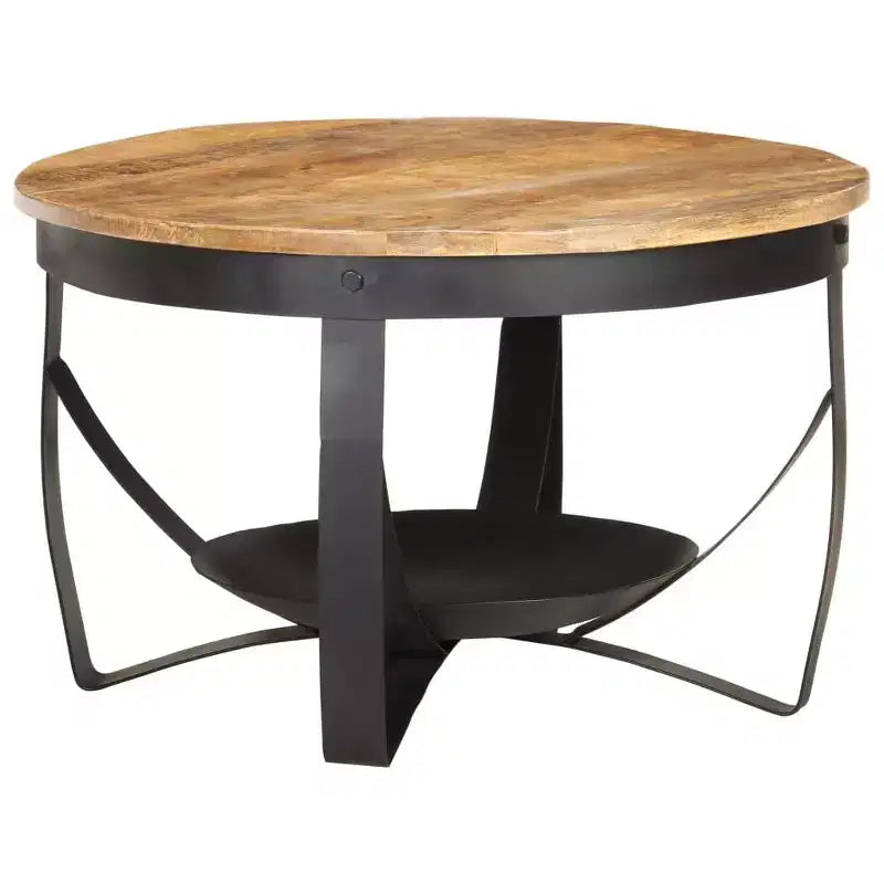 vidaXL Table basse marron, noir Bois de manguier brut, fer Moyen Durable - 68 x 43 cm bois de manguier massif