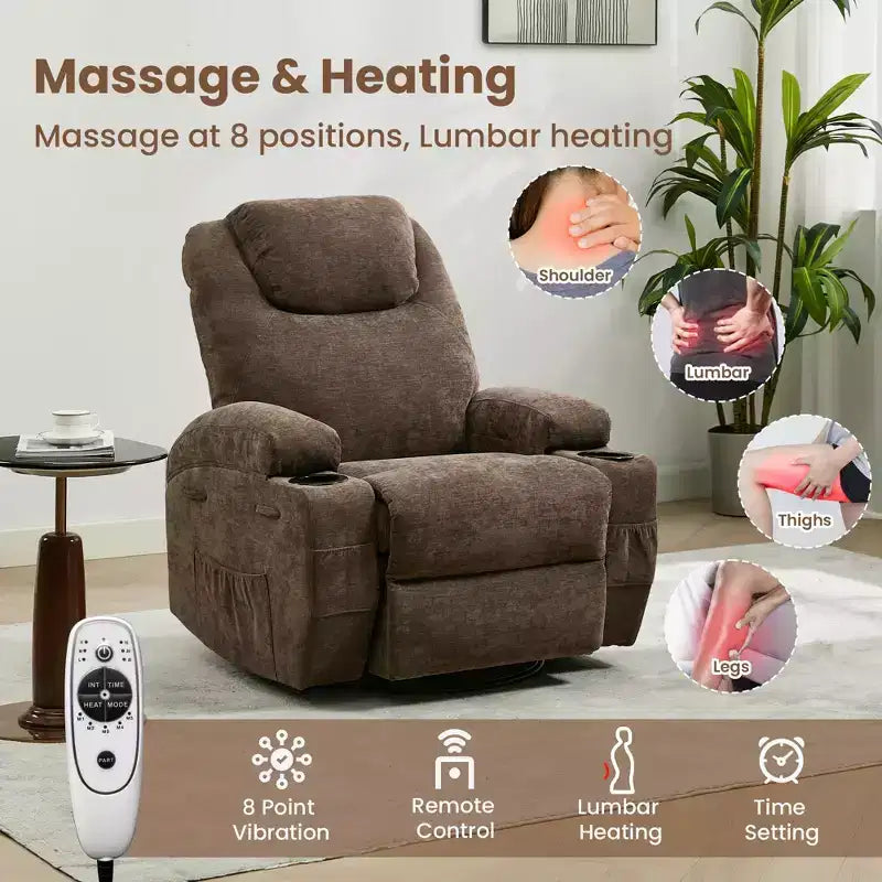 Fauteuil inclinable, fauteuil inclinable à bascule pivotant à 360° pour adultes avec massage et chaleur, fauteuils à bascule électriques pour salon, chambre de bébé