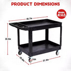 Chariot roulant industriel à 2 étagères, chariot utilitaire d'une capacité de 250 kg avec roues verrouillables, grand chariot de service en plastique pour entrepôt, garage, atelier, cuisine