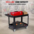 Chariot roulant industriel à 2 étagères, chariot utilitaire d'une capacité de 250 kg avec roues verrouillables, grand chariot de service en plastique pour entrepôt, garage, atelier, cuisine