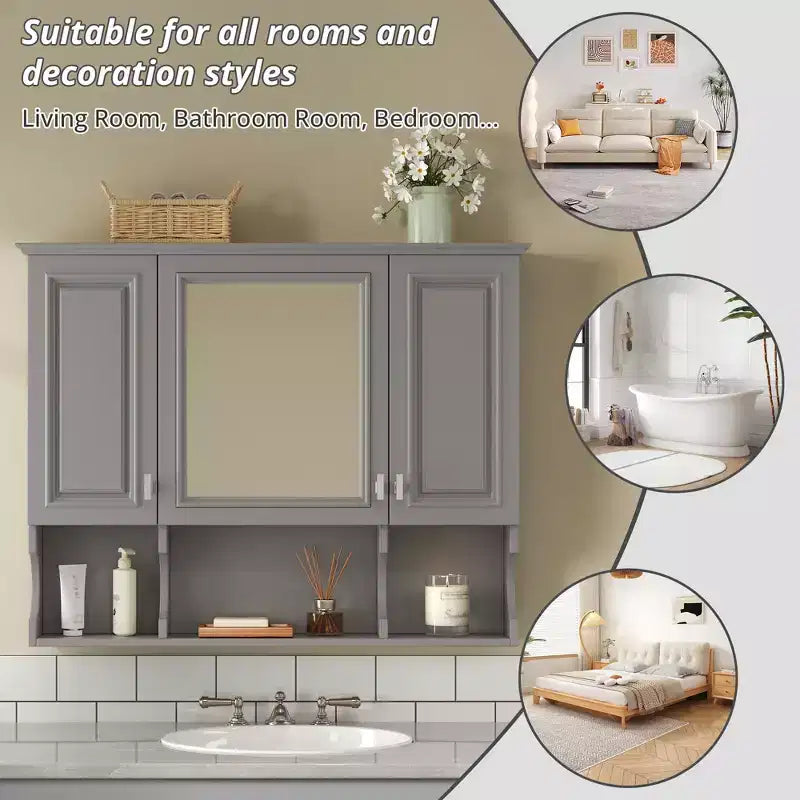 CASAINC Armoire de toilette murale 35 x 28 avec étagères ouvertes, meuble de rangement moderne pour salle de bain