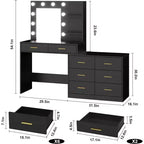 Coiffeuse 61 avec miroir et lumières, table de maquillage blanche avec 8 tiroirs et 2 étagères, 3 modes d'éclairage avec luminosité réglable