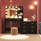 Coiffeuse 61 avec miroir et lumières, table de maquillage blanche avec 8 tiroirs et 2 étagères, 3 modes d'éclairage avec luminosité réglable