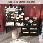 Coiffeuse 61 avec miroir et lumières, table de maquillage blanche avec 8 tiroirs et 2 étagères, 3 modes d'éclairage avec luminosité réglable