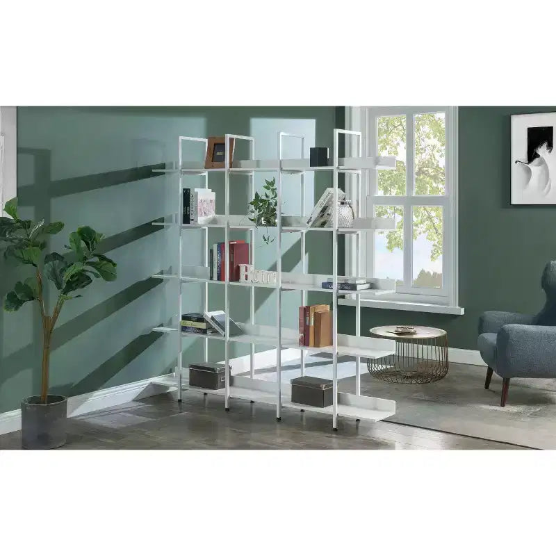 Bibliothèque à 5 niveaux, étagère ouverte de bureau à domicile, étagère de style industriel vintage avec cadre en métal, panneau MDF