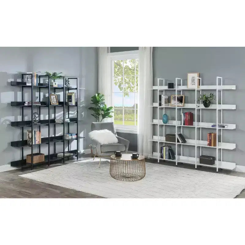 Bibliothèque à 5 niveaux, étagère ouverte de bureau à domicile, étagère de style industriel vintage avec cadre en métal, panneau MDF