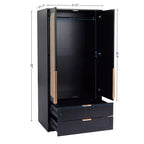 AEELLEEA 65 Armoire penderie noire 2 portes avec 2 tiroirs : Accents en rotin et serrure magnétique