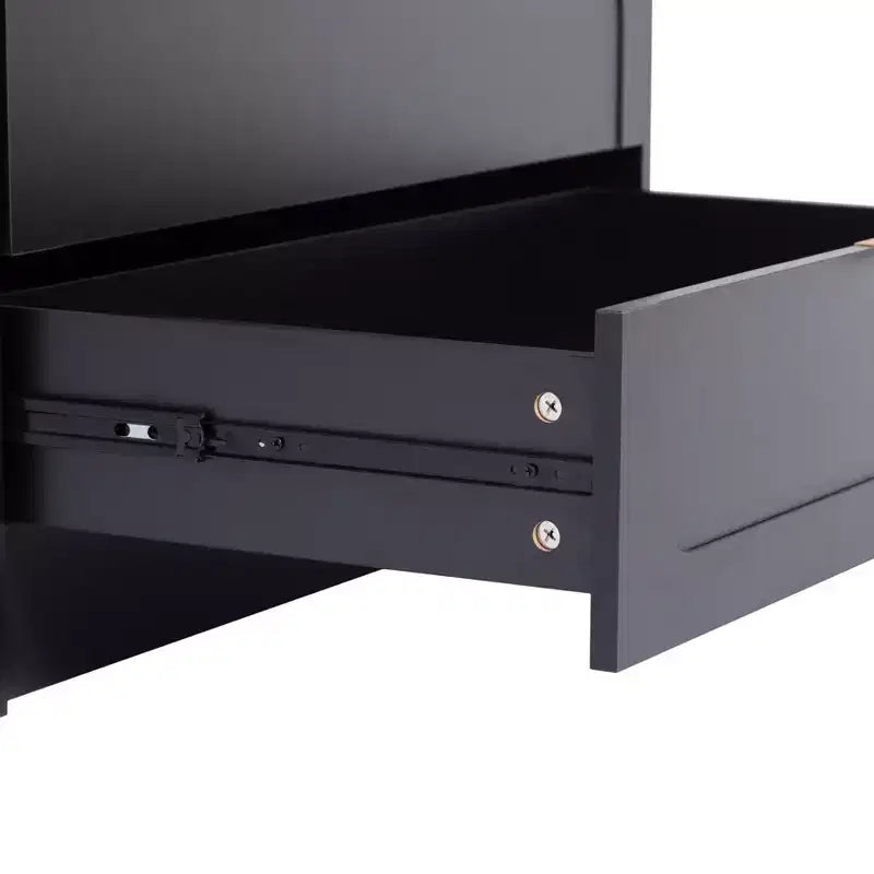 AEELLEEA 65 Armoire penderie noire 2 portes avec 2 tiroirs : Accents en rotin et serrure magnétique