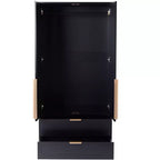AEELLEEA 65 Armoire penderie noire 2 portes avec 2 tiroirs : Accents en rotin et serrure magnétique