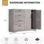 Armoire en panneau de particules, double porte, 4 tiroirs, gris | Chambre à coucher, Chambre d'enfant, Petit espace