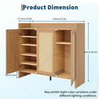 Meuble à chaussures en rotin, meuble de rangement pour chaussures en bois avec 3 portes et étagères réglables pour entrée, salon, couloir