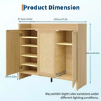 Meuble à chaussures en rotin, meuble de rangement pour chaussures en bois avec 3 portes et étagères réglables pour entrée, salon, couloir