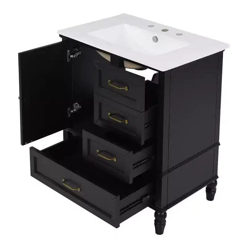 Meuble-lavabo de salle de bain de 30 po avec rangement, meuble bas de salle de bain en bois avec tiroirs et porte