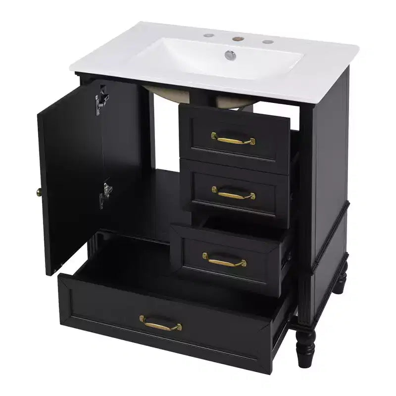 Meuble-lavabo de salle de bain de 30 po avec rangement, meuble bas de salle de bain en bois avec tiroirs et porte