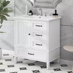 Meuble-lavabo de salle de bain de 30 po avec rangement, meuble bas de salle de bain en bois avec tiroirs et porte