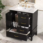 Meuble-lavabo de salle de bain de 30 po avec rangement, meuble bas de salle de bain en bois avec tiroirs et porte