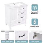 Meuble-lavabo de salle de bain de 30 po avec rangement, meuble bas de salle de bain en bois avec tiroirs et porte