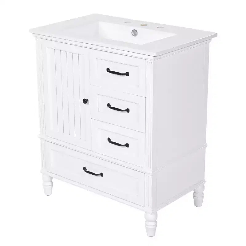 Meuble-lavabo de salle de bain de 30 po avec rangement, meuble bas de salle de bain en bois avec tiroirs et porte
