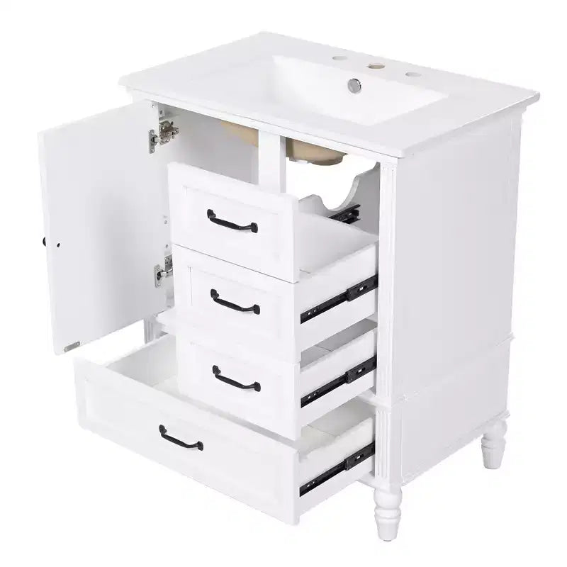 Meuble-lavabo de salle de bain de 30 po avec rangement, meuble bas de salle de bain en bois avec tiroirs et porte