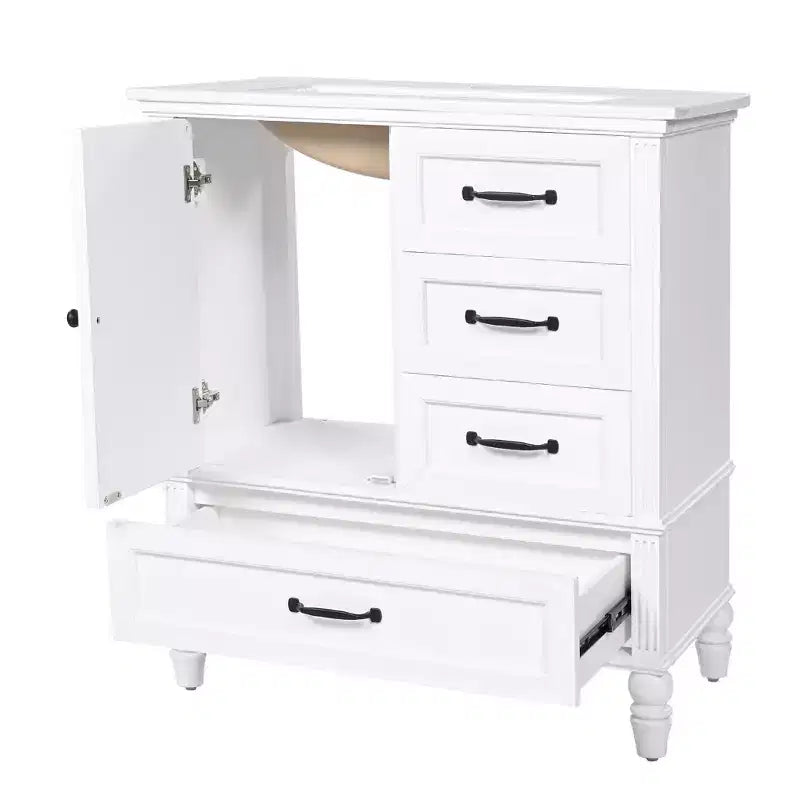 Meuble-lavabo de salle de bain de 30 po avec rangement, meuble bas de salle de bain en bois avec tiroirs et porte