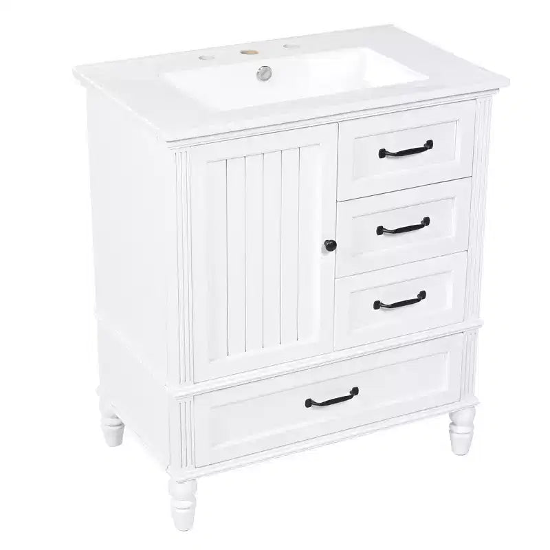 Meuble-lavabo de salle de bain de 30 po avec rangement, meuble bas de salle de bain en bois avec tiroirs et porte