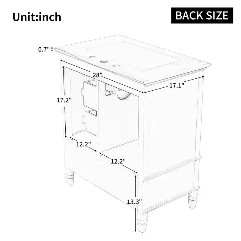 Meuble-lavabo de salle de bain de 30 po avec rangement, meuble bas de salle de bain en bois avec tiroirs et porte