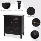Meuble-lavabo de salle de bain de 30 po avec rangement, meuble bas de salle de bain en bois avec tiroirs et porte