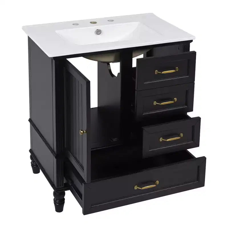 Meuble-lavabo de salle de bain de 30 po avec rangement, meuble bas de salle de bain en bois avec tiroirs et porte
