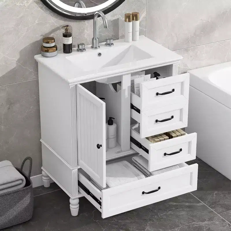 Meuble-lavabo de salle de bain de 30 po avec rangement, meuble bas de salle de bain en bois avec tiroirs et porte