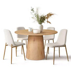 Ensemble de table à manger ronde 5 pièces en chêne, table piédestal 46 avec 4 chaises de salle à manger rembourrées, meubles de salle à manger modernes-Panipeachy