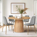 Ensemble de table à manger ronde 5 pièces en chêne, table piédestal 46 avec 4 chaises de salle à manger rembourrées, meubles de salle à manger modernes-Panipeachy