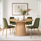 Ensemble de table à manger ronde 5 pièces en chêne, table piédestal 46 avec 4 chaises de salle à manger rembourrées, meubles de salle à manger modernes-Panipeachy