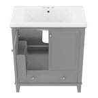 Meuble de salle de bain 2 en 1 avec lavabo et rangements, meuble bas de salle de bain en bois avec tiroirs et portes