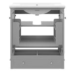 Meuble de salle de bain 2 en 1 avec lavabo et rangements, meuble bas de salle de bain en bois avec tiroirs et portes