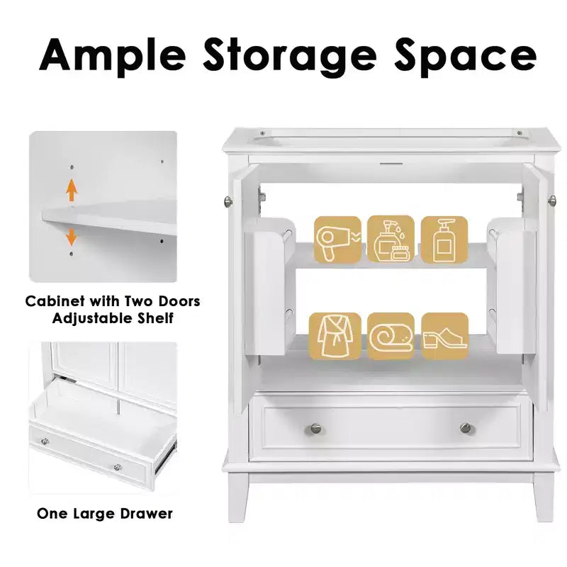 Meuble de salle de bain 2 en 1 avec lavabo et rangements, meuble bas de salle de bain en bois avec tiroirs et portes