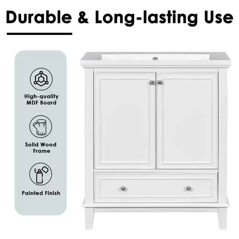 Meuble de salle de bain 2 en 1 avec lavabo et rangements, meuble bas de salle de bain en bois avec tiroirs et portes