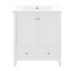 Meuble de salle de bain 2 en 1 avec lavabo et rangements, meuble bas de salle de bain en bois avec tiroirs et portes